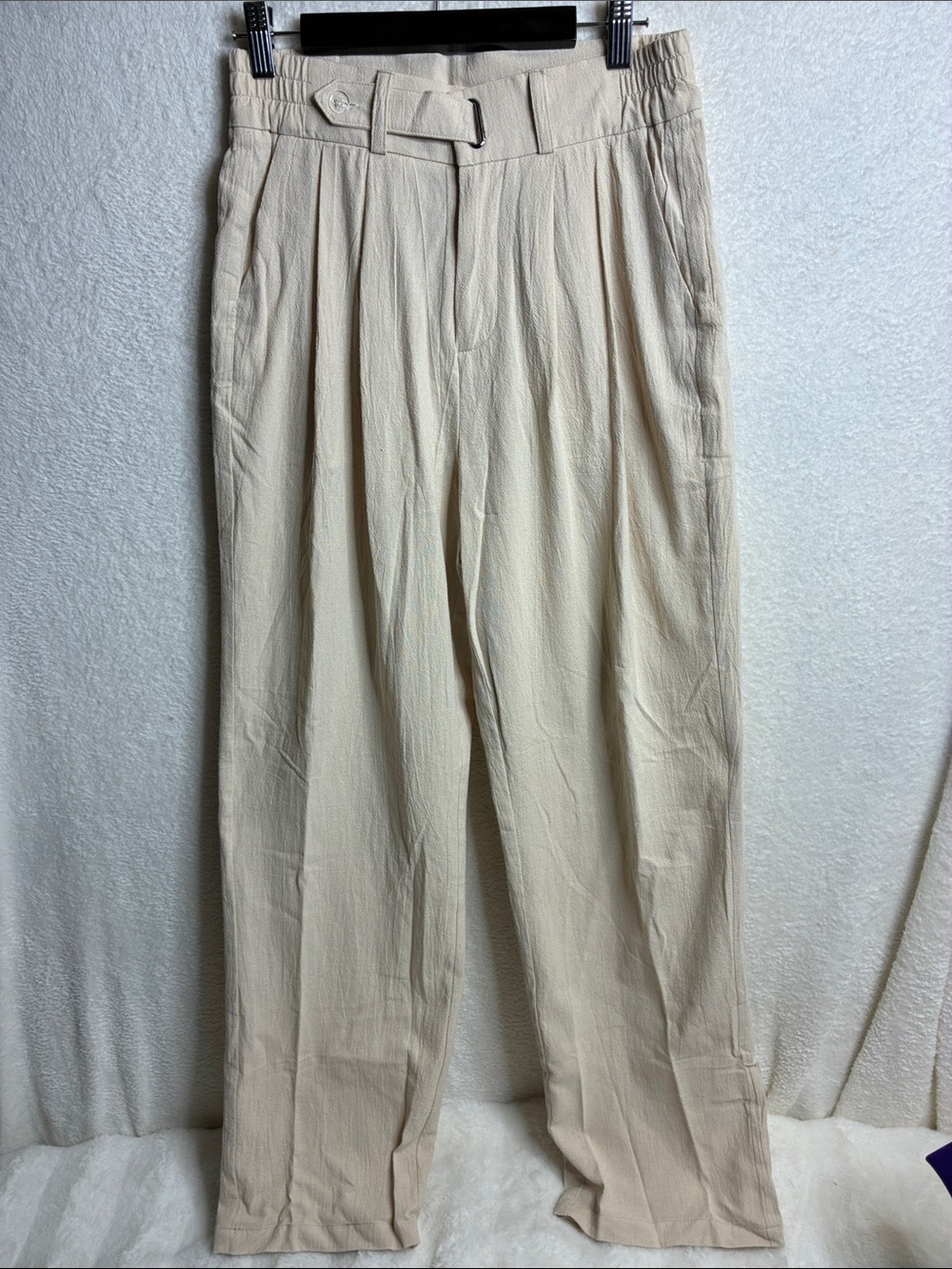 High-Waist Pleated Trousers in Light Beige